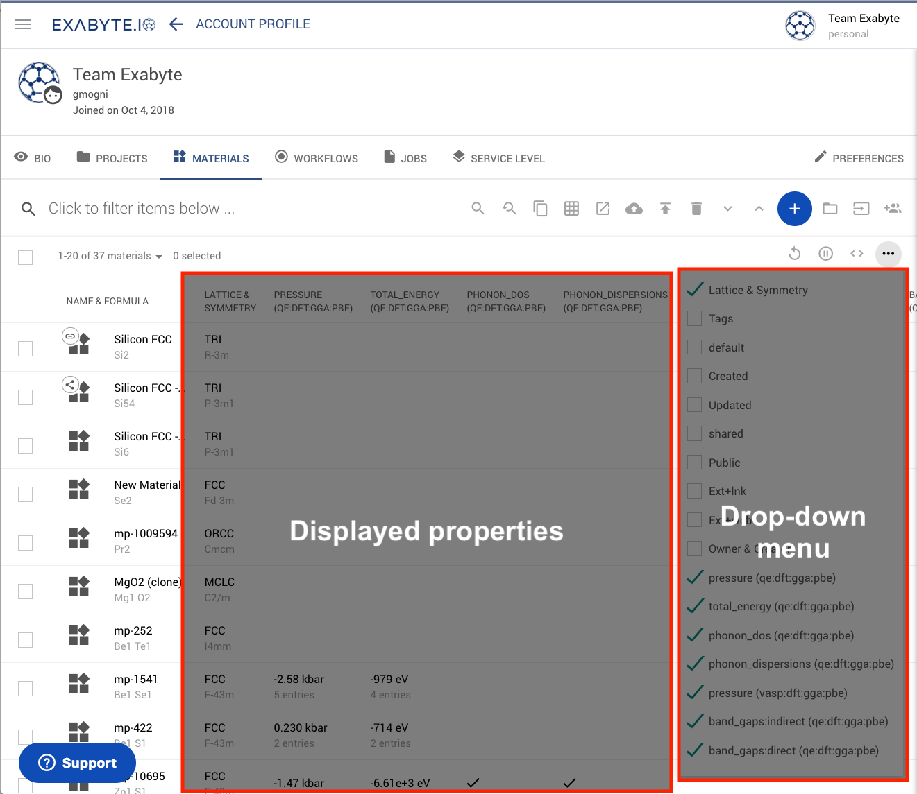 Materials Explorer Interface
