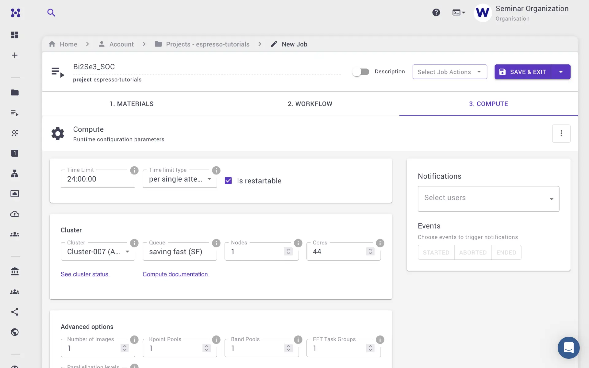 Compute parameters Compute parameters