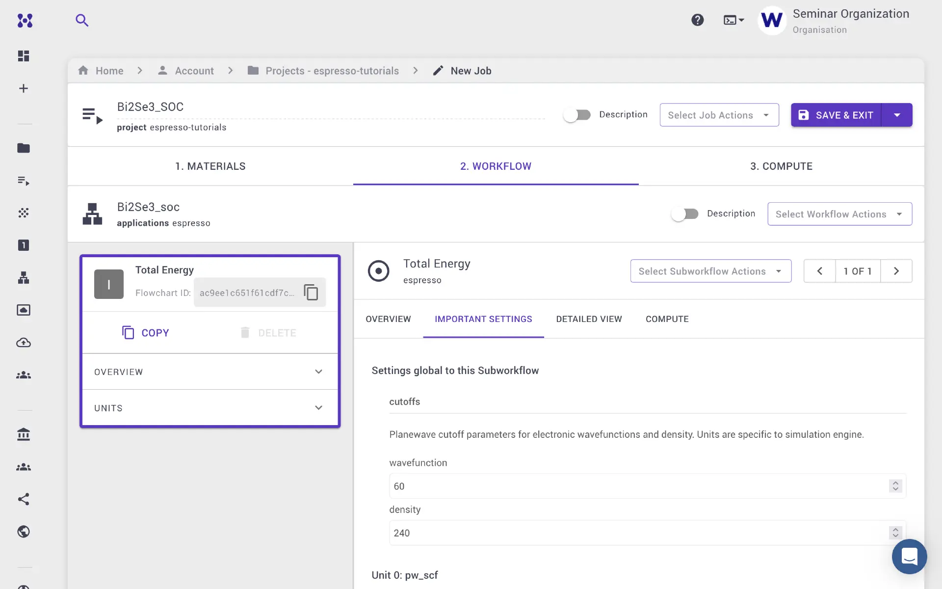 Important settings Important settings